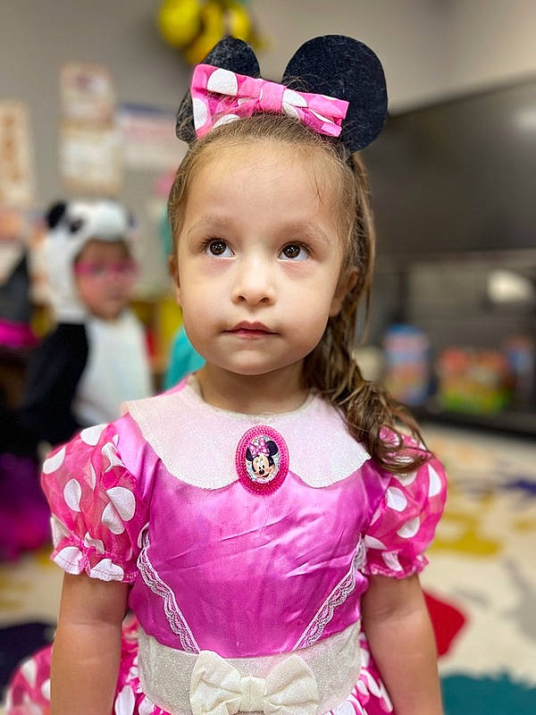 Emelia joined the competition — help win amazing prizes! baby_toddler_clothing, beauty, blurred, child, costume, dress, event, eyelash, face, fashion, fashion_accessory, fun, happy, headpiece, jewellery, magenta, necklace, people, person, pink