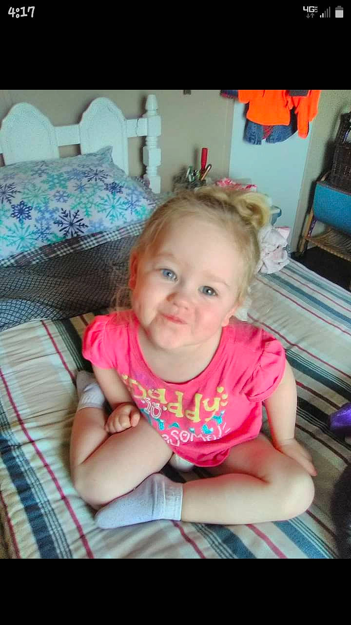 Harley is registered to the contest to win money with this photo: baby, cheek, child, face, facial_expression, fun, happy, person, play, sitting, smile, toddler