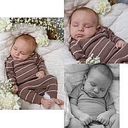 Jackson joined the competition — help win amazing prizes! baby, sleeping, infant, blanket, flowers, pajamas, striped_clothing, black_and_white, collage, soft_texture, peaceful, cute, newborn, portrait, resting, cozy, hands, feet, head, closeup