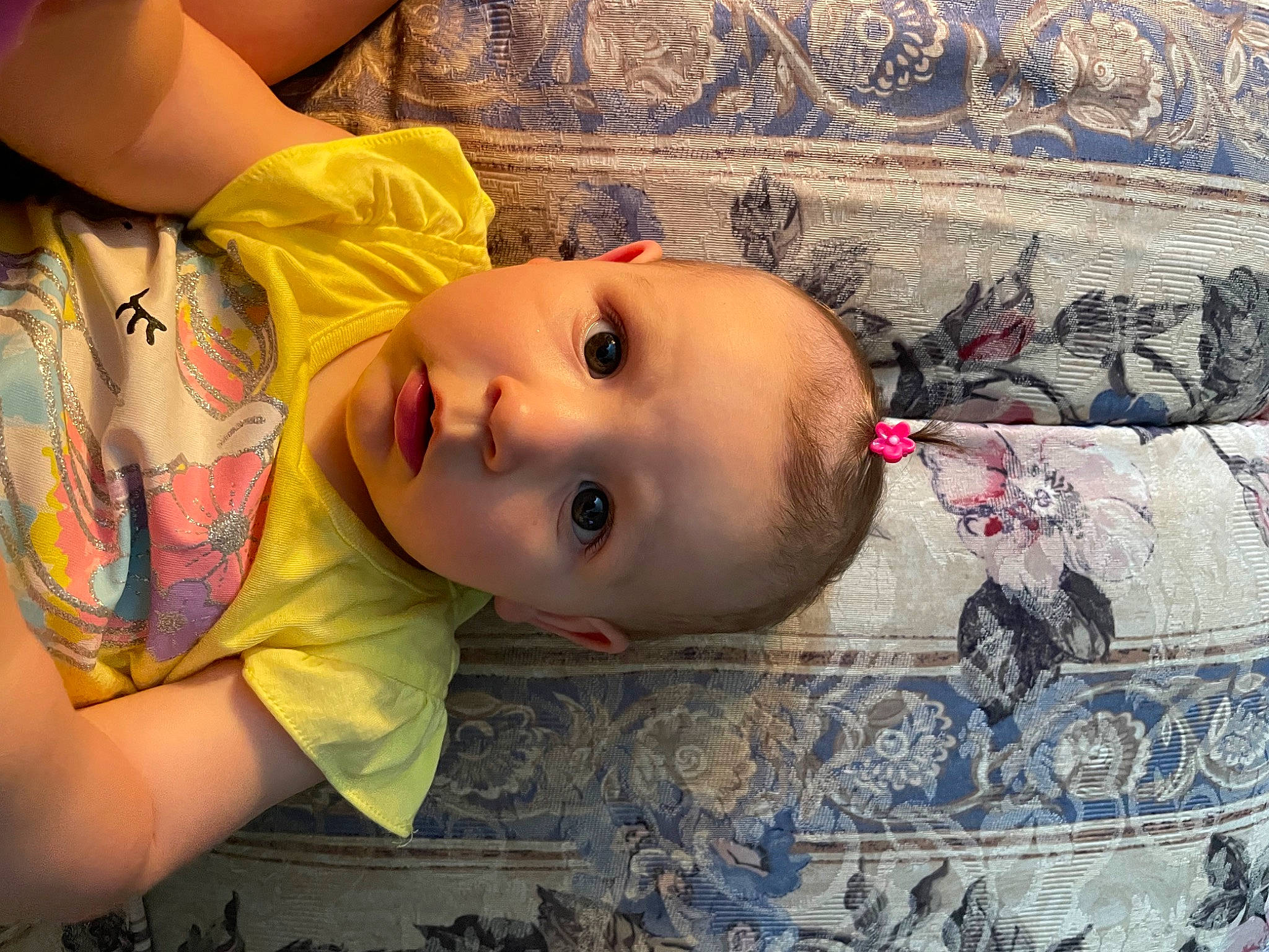 Kaleah is registered to the contest to win money with this photo: baby, cheek, child, eyelash, flooring, forehead, fun, happy, human_body, iris, lip, mouth, nose, pattern, person, plant, skin, smile, toddler, tree