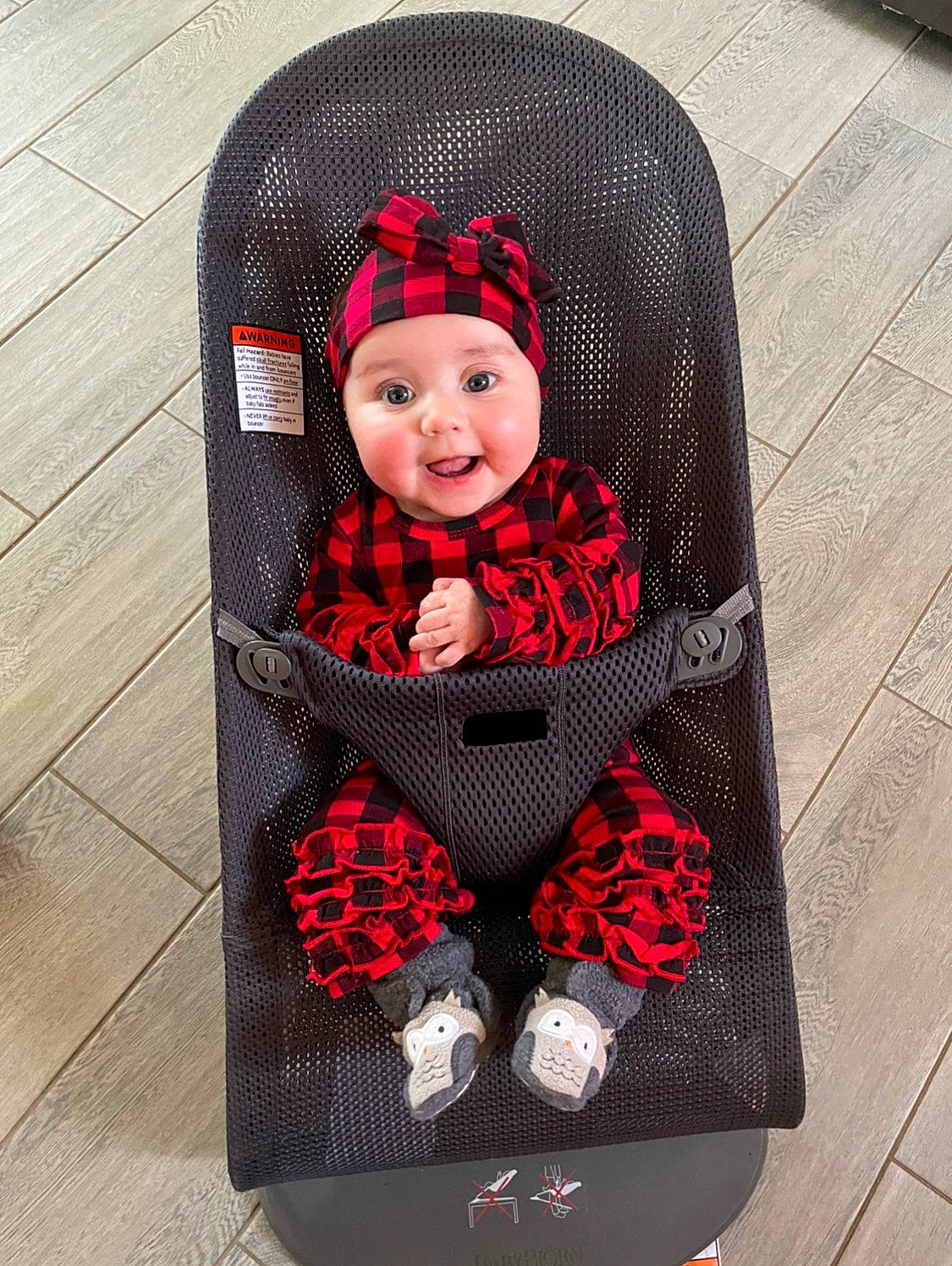 Ellis joined the competition — help win amazing prizes! baby, baby_carriage, baby_products, baby_toddler_clothing, bag, cap, carmine, doll, fashion_accessory, headwear, magenta, pattern, person, personal_protective_equipment, red, sitting, sleeve, smile, textile, toddler