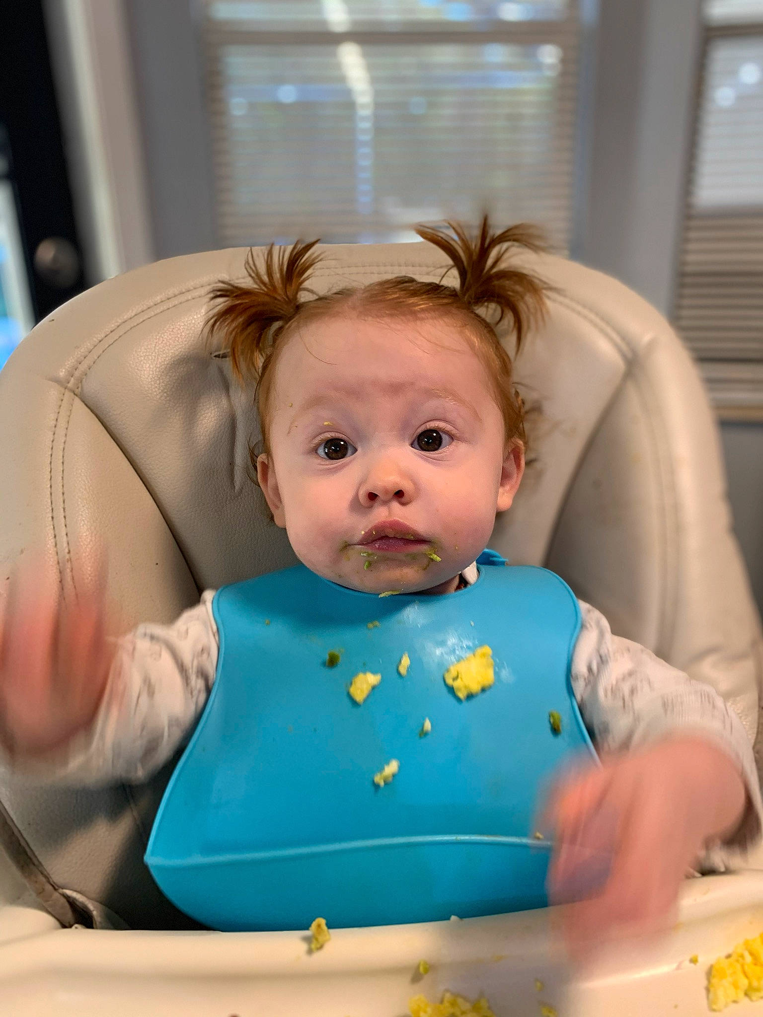 Bianca is registered to the contest to win money with this photo: baby, baby_food, child, food, person, surprise, toddler