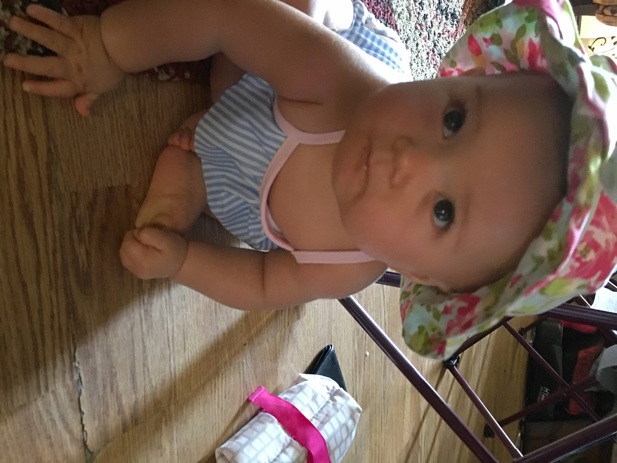 Aria joined the competition — help win amazing prizes! arm, baby, baby_toddler_clothing, cheek, chest, child, dress, fun, glasses, happy, hat, headwear, lip, mouth, nose, person, pink, skin, smile, toddler