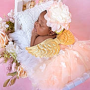 Ailai joined the competition — help win amazing prizes! baby, infant, sleeping, angel_wings, flower_headband, pillow, white, pink, tulle, dress, floral, soft, cute, newborn, portrait, decor, peaceful, resting, child, studio