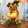 Ailai is registered to the contest to win money with this photo: baby, high_chair, flowers, balloons, smile, headband, necklace, wooden_floor, indoor, decorations, pink, green, yellow, purple, white, person, happy, celebration, child, butterfly