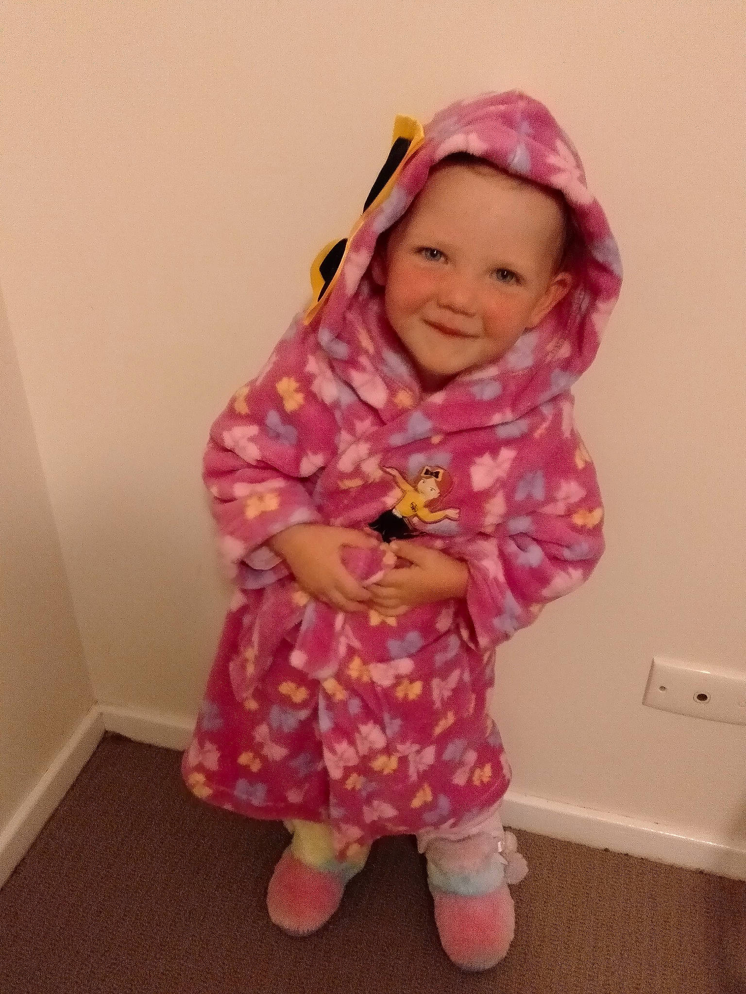 Aylah joined the competition — help win amazing prizes! baby, cheek, child, joy, outerwear, pajamas, peach, person, pink, room, skin, sleeve, toddler