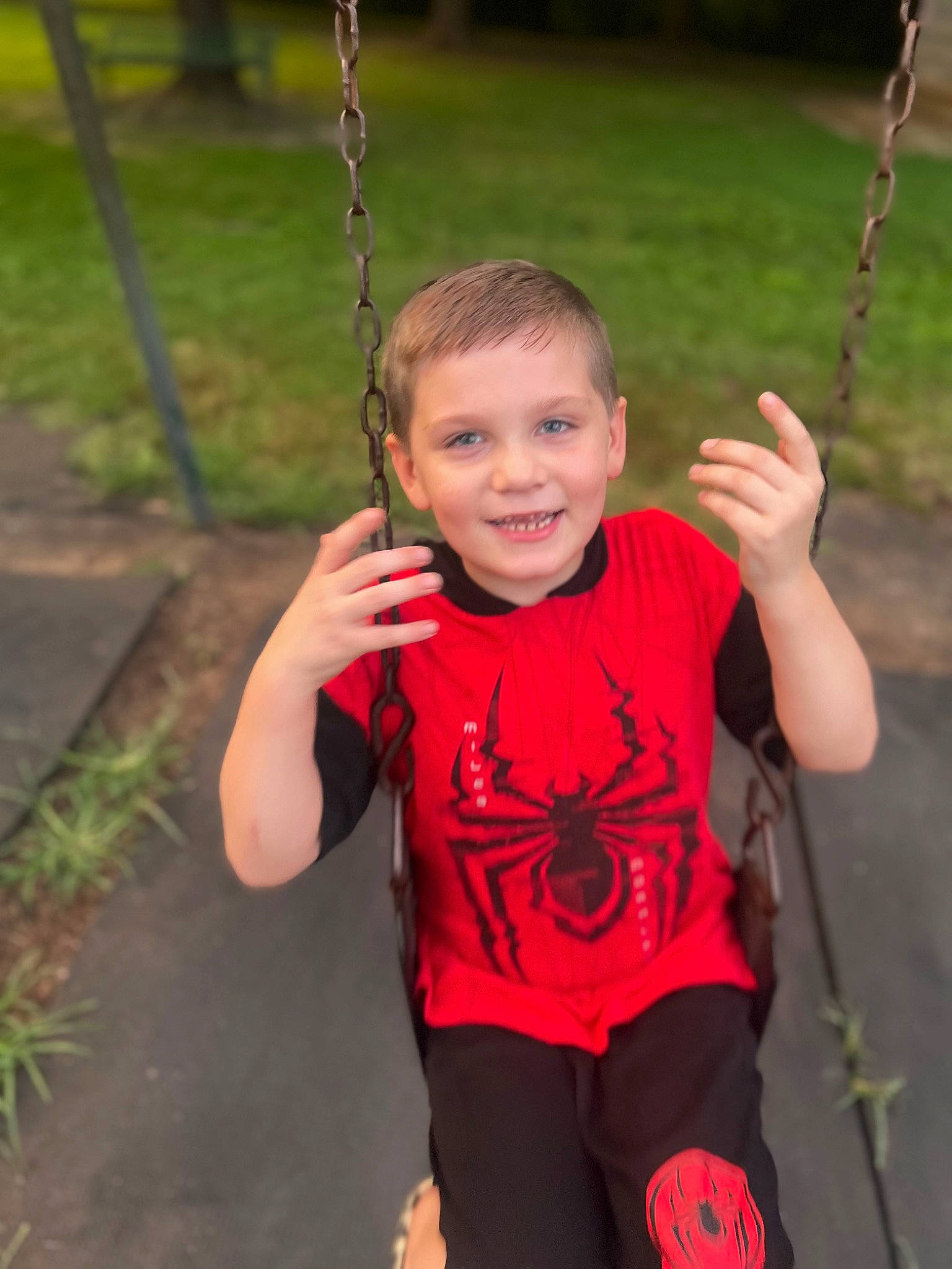 Camden joined the competition — help win amazing prizes! arm, chin, eye, face, facial_expression, finger, green, hand, happy, head, human_body, joy, mammal, nature, person, shoulder, sleeve, smile, standing, swing