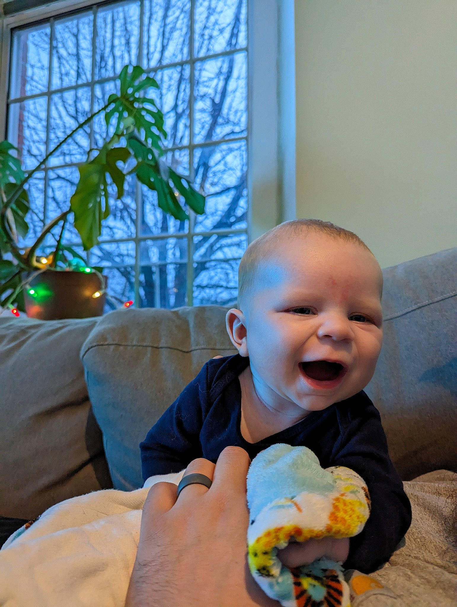 Calum joined the competition — help win amazing prizes! baby, baby_products, baby_toddler_clothing, child, comfort, couch, event, flowerpot, happy, houseplant, leaf, person, plant, room, sitting, skin, smile, thumb, toddler, vacation