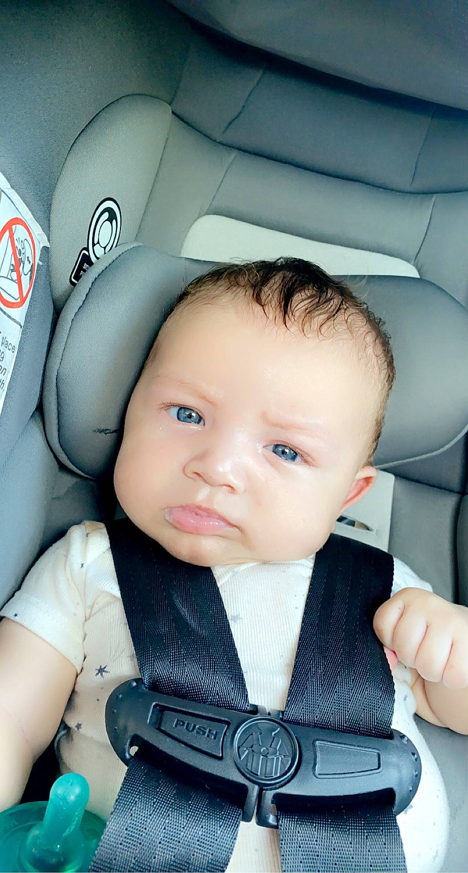 Derek joined the competition — help win amazing prizes! auto_part, automotive_design, baby, baby_carriage, baby_in_car_seat, baby_toddler_clothing, black, car_seat, cheek, child, comfort, eyebrow, finger, flash_photography, material_property, person, photograph, product, skin, toddler