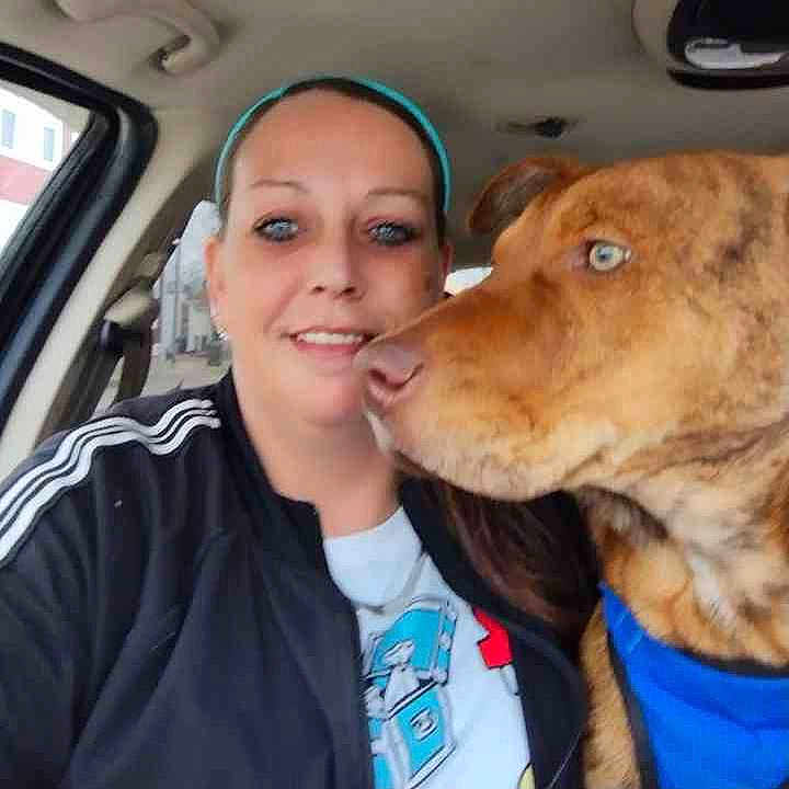 Rusty joined the competition — help win amazing prizes! adult, animal, baseballcap, canine, cap, clothing, coat, dog, face, female, head, hound, jacket, person, pet, photography, portrait, selfie, t_shirt, woman