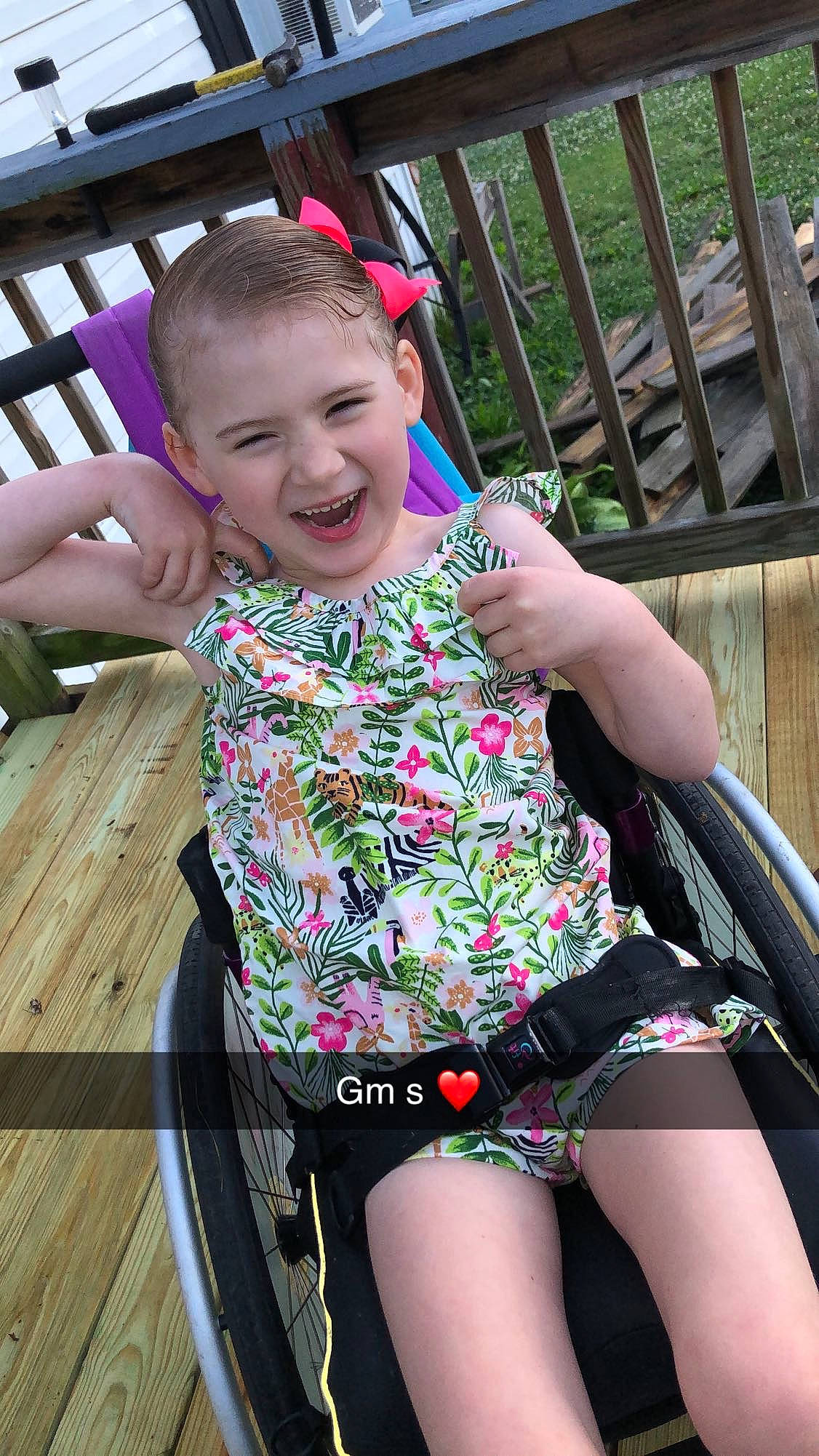 Aleeha is registered to the contest to win money with this photo: child, joy, leg, leisure, person, pink, plant, smile, thigh, toddler, vacation