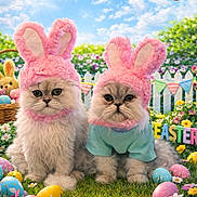 Winston joined the competition — help win amazing prizes! animal, blue_sky, bunny_ears, cat, clouds, colorful, costume, cute, easter, easter_eggs, fence, flowers, garden, grass, holiday, outdoor, pets, portrait, spring, sunny