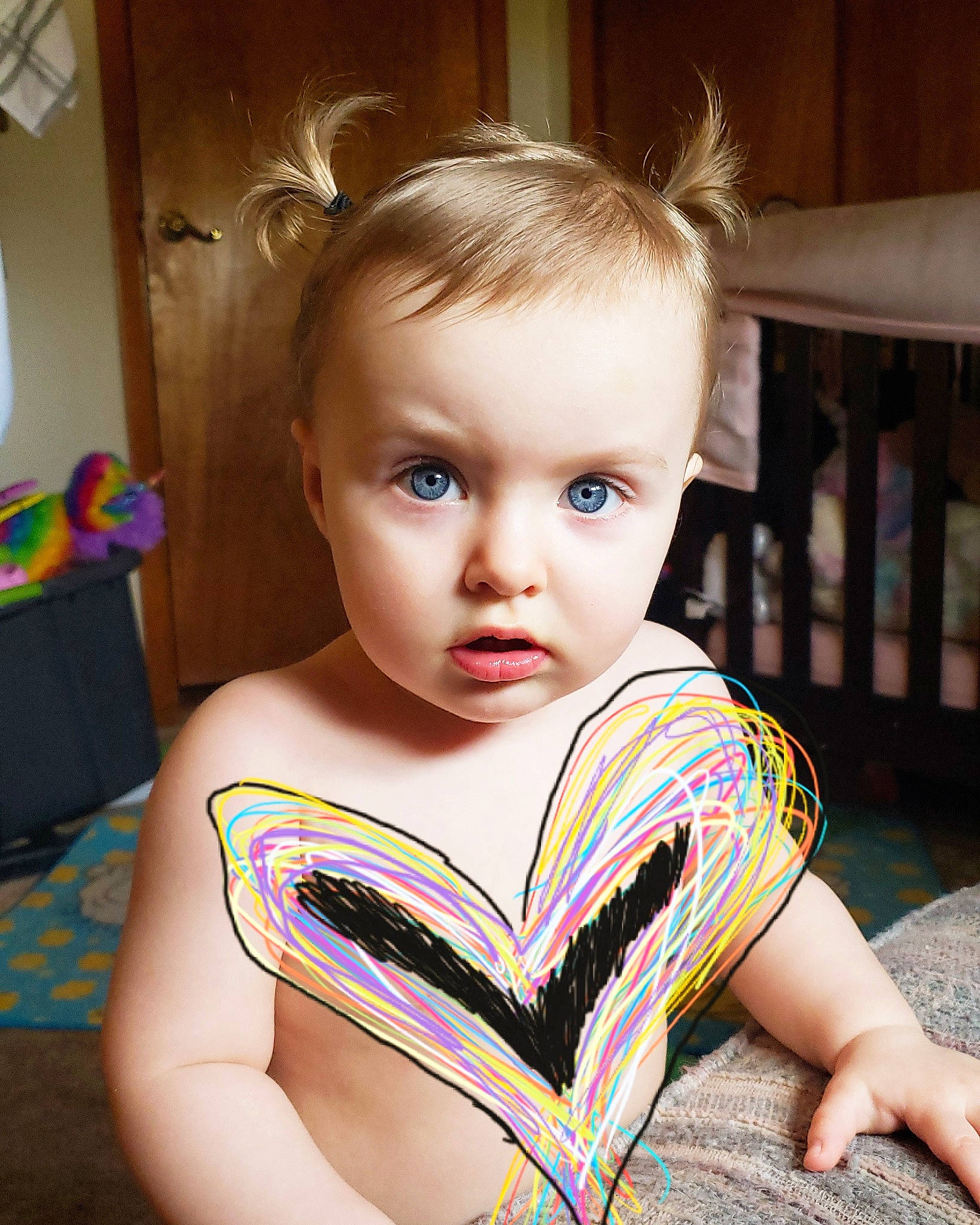 Aurora Ambrielle  joined the competition — help win amazing prizes! baby, beauty, blond, cheek, child, child_model, ear, eye, face, hair, head, iris, leotard, person, sitting, skin, smile, surprise, toddler