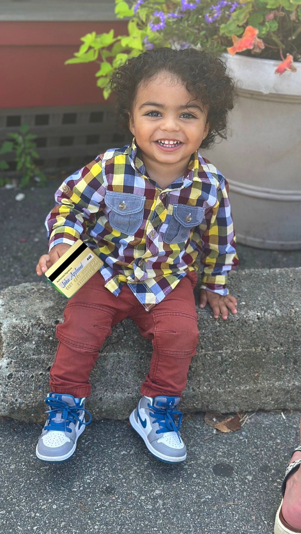 Braedyn joined the competition — help win amazing prizes! cool, eye, face, footwear, hair, hairstyle, happy, head, joy, leaf, leg, leisure, people, person, photograph, plaid, plant, sleeve, smile, sneakers