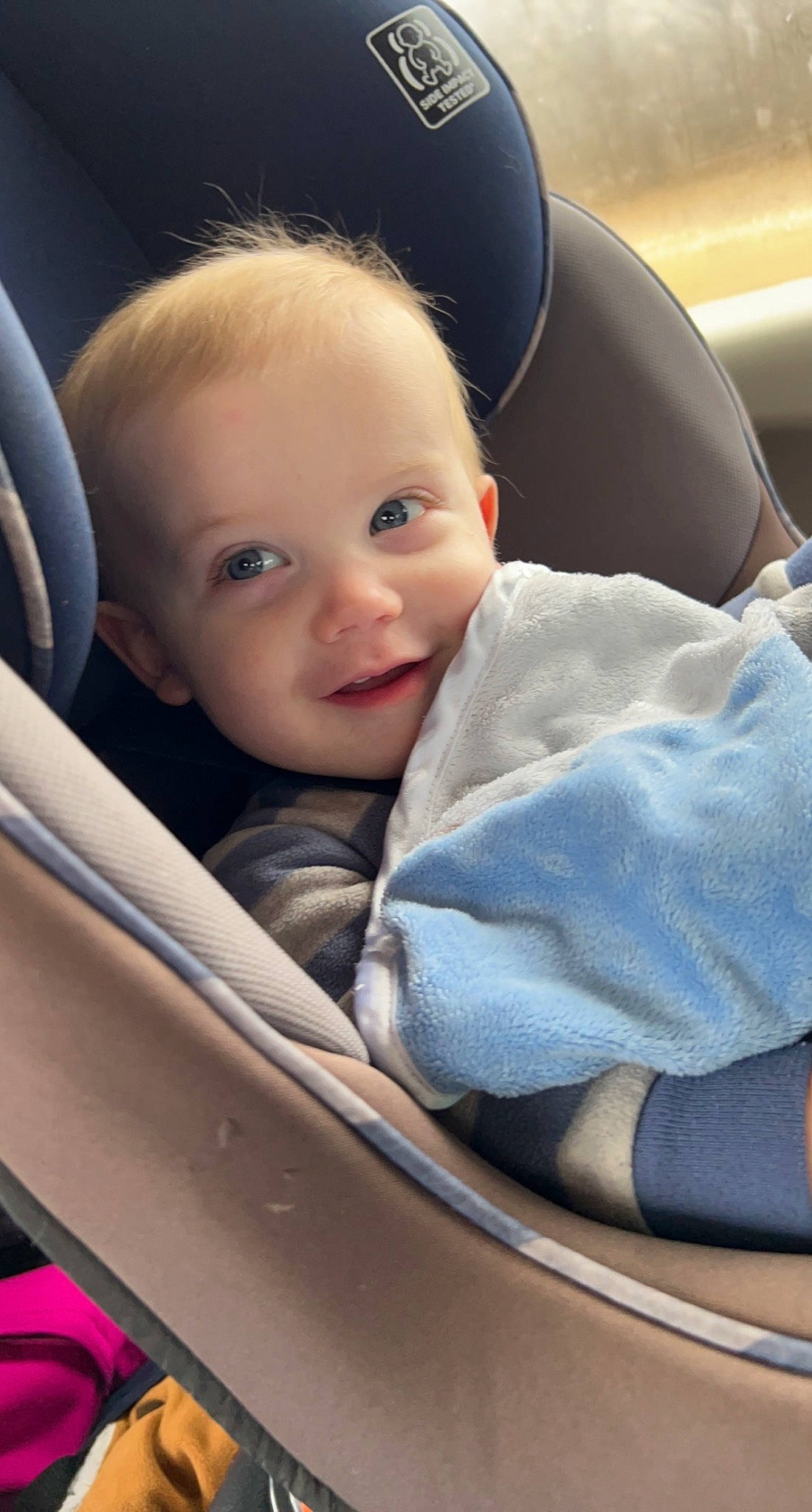 Daxton joined the competition — help win amazing prizes! auto_part, automotive_design, automotive_exterior, baby, baby_carriage, baby_in_car_seat, baby_products, car_seat, cheek, child, chin, comfort, motor_vehicle, person, sitting, skin, smile, toddler, tree, vehicle_door