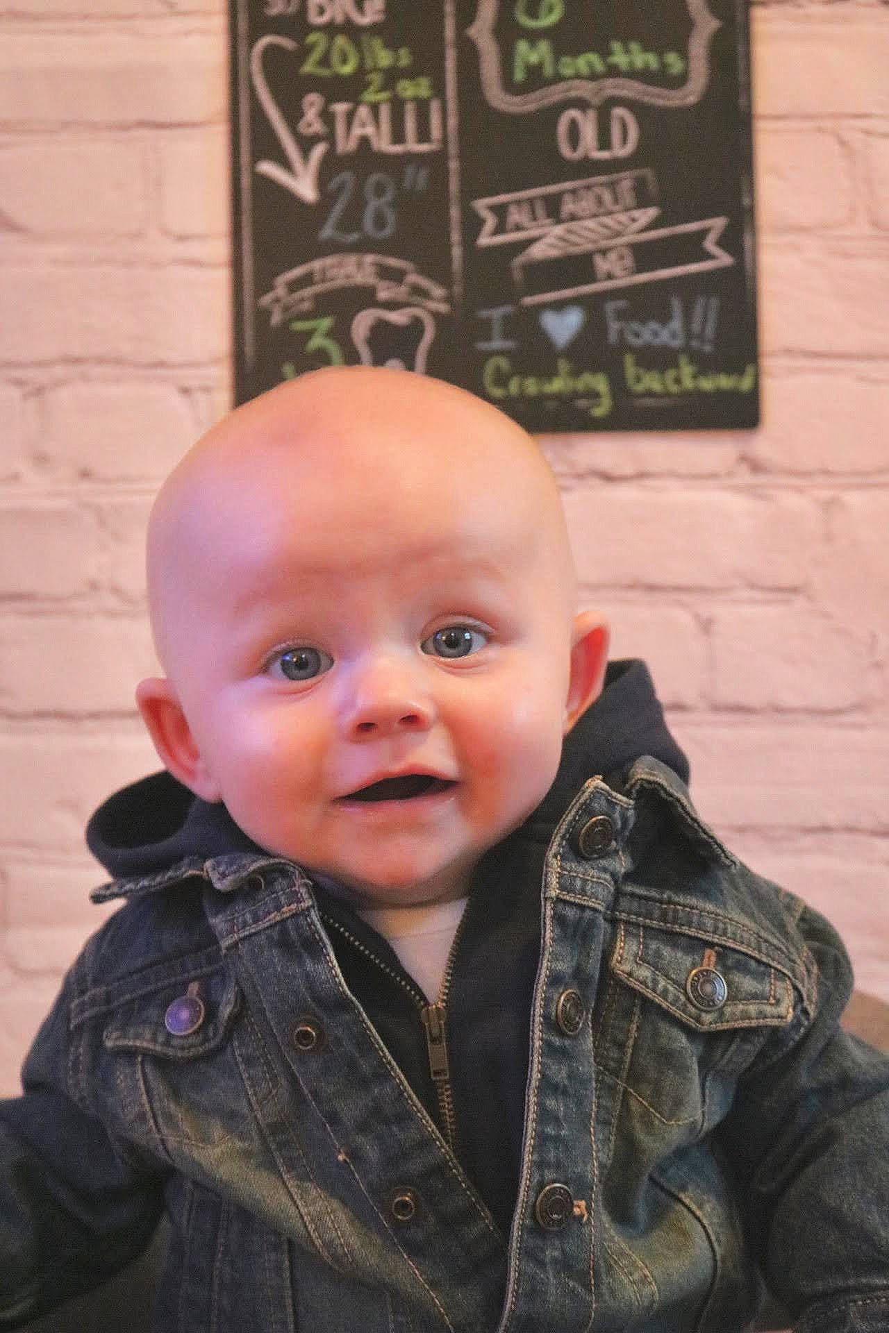 Colvin joined the competition — help win amazing prizes! baby, baby_toddler_clothing, button, cheek, child, collar, denim, face, fur, jacket, leather_jacket, outerwear, pattern, person, picture_frame, portrait_photography, sitting, skin, sleeve, smile