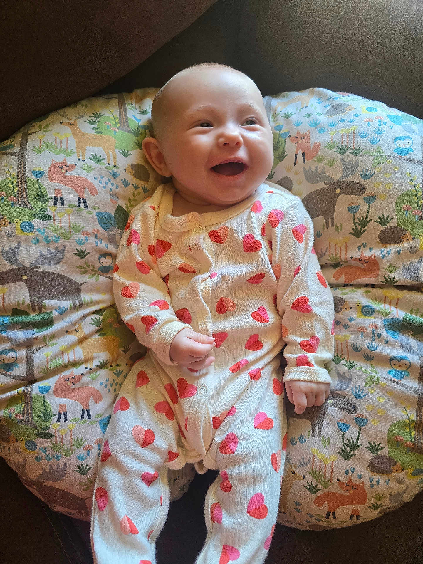 Joni joined the competition — help win amazing prizes! animal_print, baby, child, cushion, cute, deer, forest, fox, happy, hearts, hedgehog, indoor, infant, moose, mushroom, onesie, owl, portrait, smile, snail