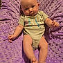 baby, infant, onesie, purple_blanket, texture, cute, smile, face, feet, arms, skin, comfort, lying_down, indoor, child, curious, expression, soft, toddler, blanket