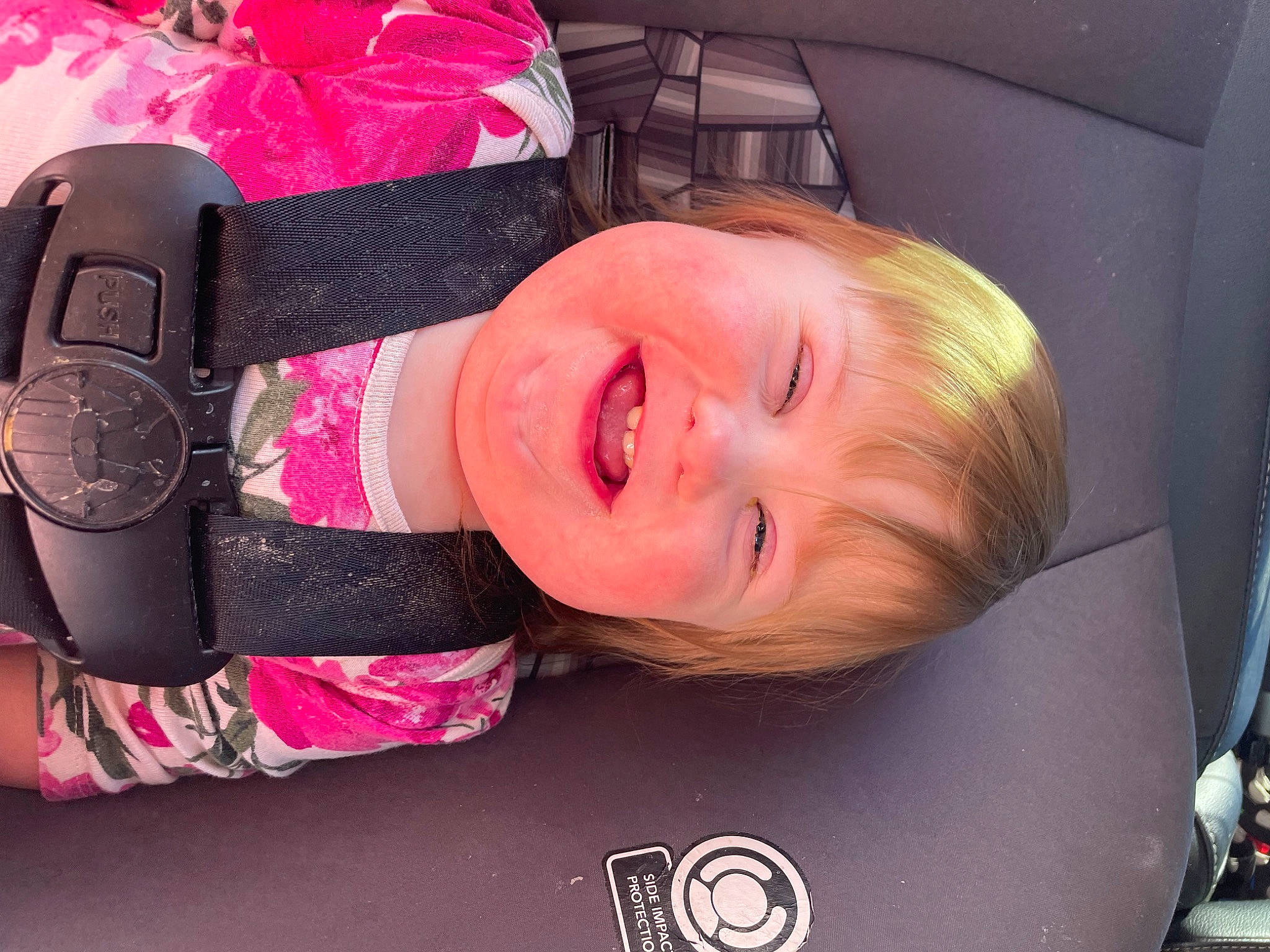 Maddilyn is registered to the contest to win money with this photo: arm, baby_toddler_clothing, car_seat, cheek, child, chin, comfort, eyebrow, eyelash, fun, happy, joy, lip, magenta, mouth, neck, nose, person, skin, smile