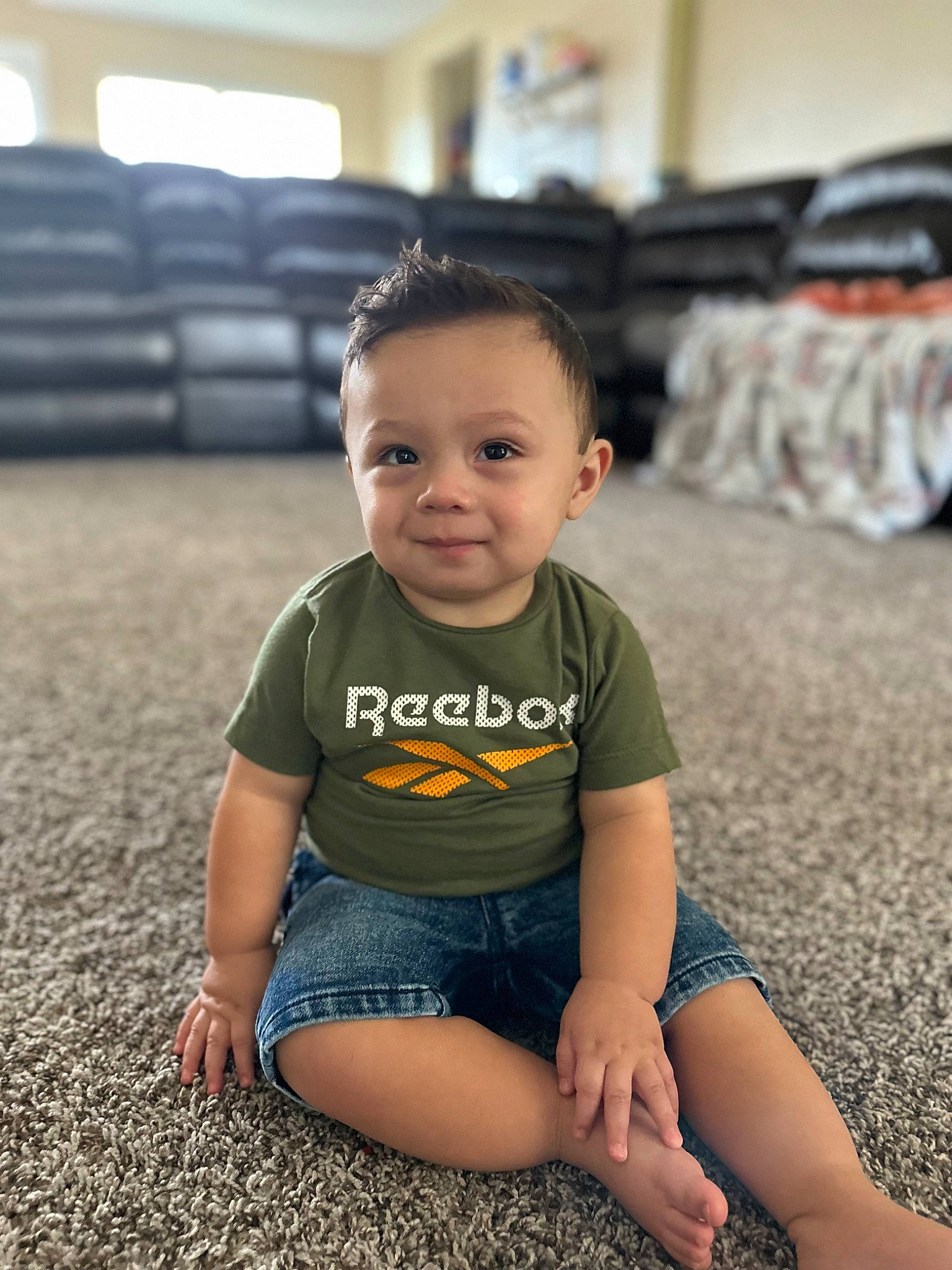 Evan joined the competition — help win amazing prizes! baby_toddler_clothing, child, eye, flash_photography, floor, flooring, fun, grass, hairstyle, happy, joint, joy, leg, leisure, person, shorts, skin, sleeve, smile, t_shirt