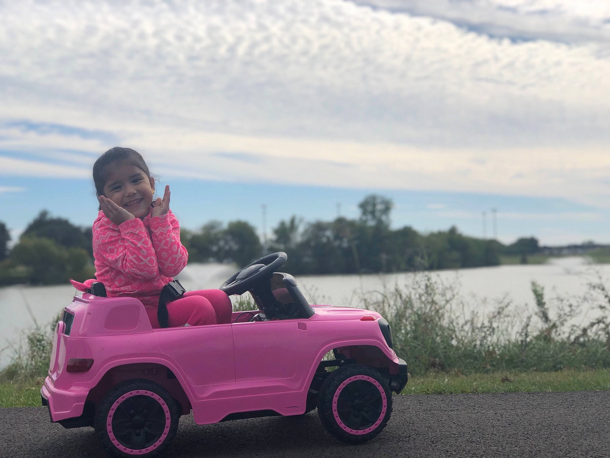 Aryana joined the competition — help win amazing prizes! automotive_design, car, city_car, compact_car, family_car, fun, grass, joy, person, pink, sky, subcompact_car, vacation, vehicle, wheel