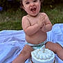 Emerson joined the competition — help win amazing prizes! baby, diaper, birthday_cake, candle, clapping, smiling, outdoor, grass, blanket, flowers, purple_flowers, celebration, happy, child, one_year_old, food, sprinkles, cream, sitting, cute
