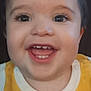 baby, child, smiling, face, teeth, yellow_shirt, close_up, happy, infant, person, cute, portrait, young, eyes, mouth, skin, clothing, indoors, childhood, expression