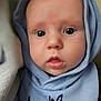 Tulsyn is registered to the contest to win money with this photo: baby, child, hoodie, blue_clothing, face, eyes, infant, curious, portrait, closeup, soft_light, expression, young, cute, skin, person, apparel, warm_clothing, indoors, headwear