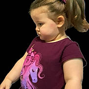Maya joined the competition — help win amazing prizes! toddler, child, unicorn, onesie, purple, hair_scrunchie, side_profile, cute, young_child, maroon_clothing, short_sleeves, standing, portrait, isolated_background, baby, person, small_hand, kids_fashion, soft_skin, innocence
