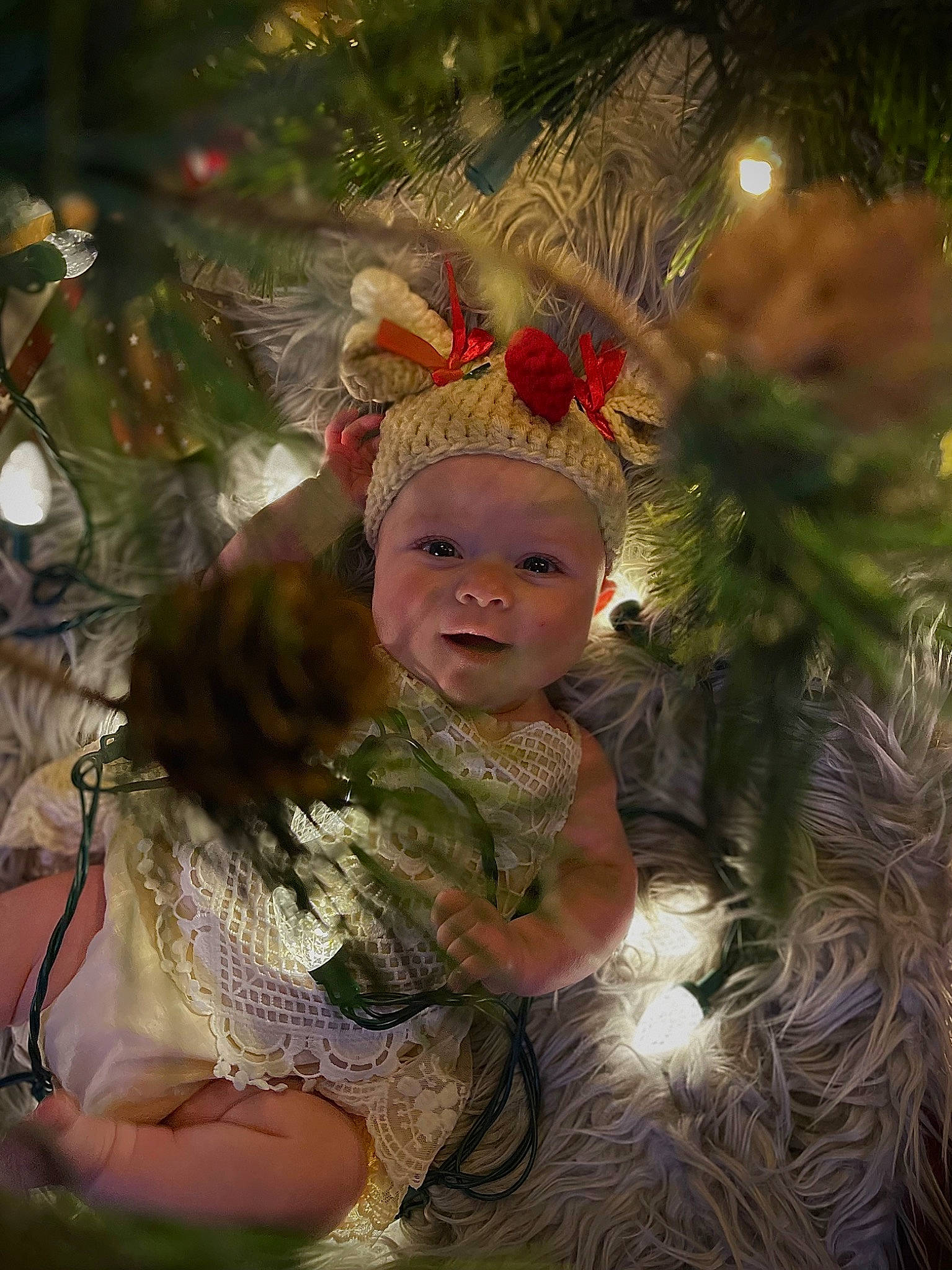 Lilith joined the competition — help win amazing prizes! baby, christmas, christmas_decoration, christmas_eve, christmas_ornament, event, fawn, floral_design, flower_arranging, fun, grass, happy, headpiece, holiday, holiday_ornament, ornament, person, plant, toddler, tradition