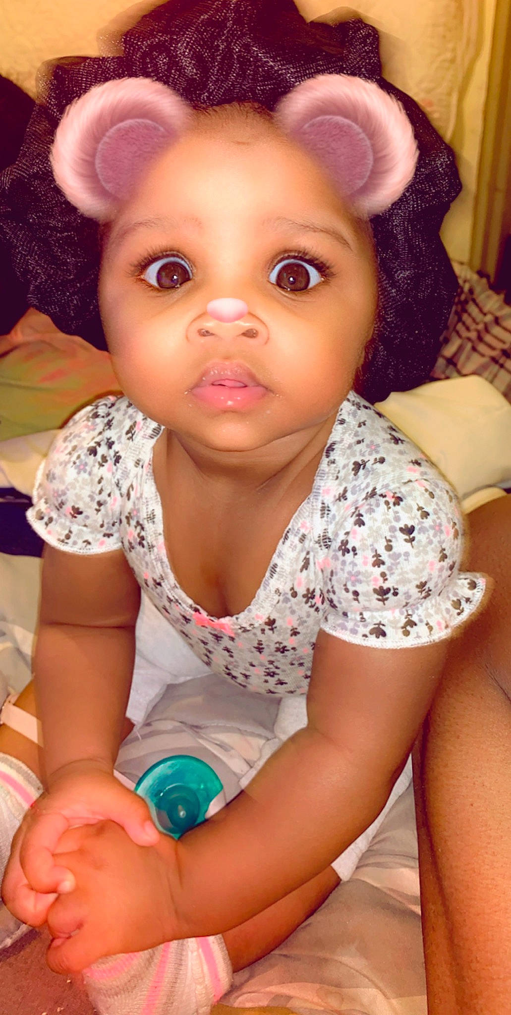 Melani joined the competition — help win amazing prizes! baby, baby_products, cheek, child, ear, person, pink, play, skin, toddler