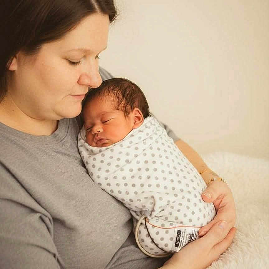 Josiah is registered to the contest to win money with this photo: baby, blanket, care, comfort, cozy, family, gentle, holding, indoor, love, mother, newborn, polka_dot, portrait, skin, sleeping, soft_light, swaddle, tenderness, woman