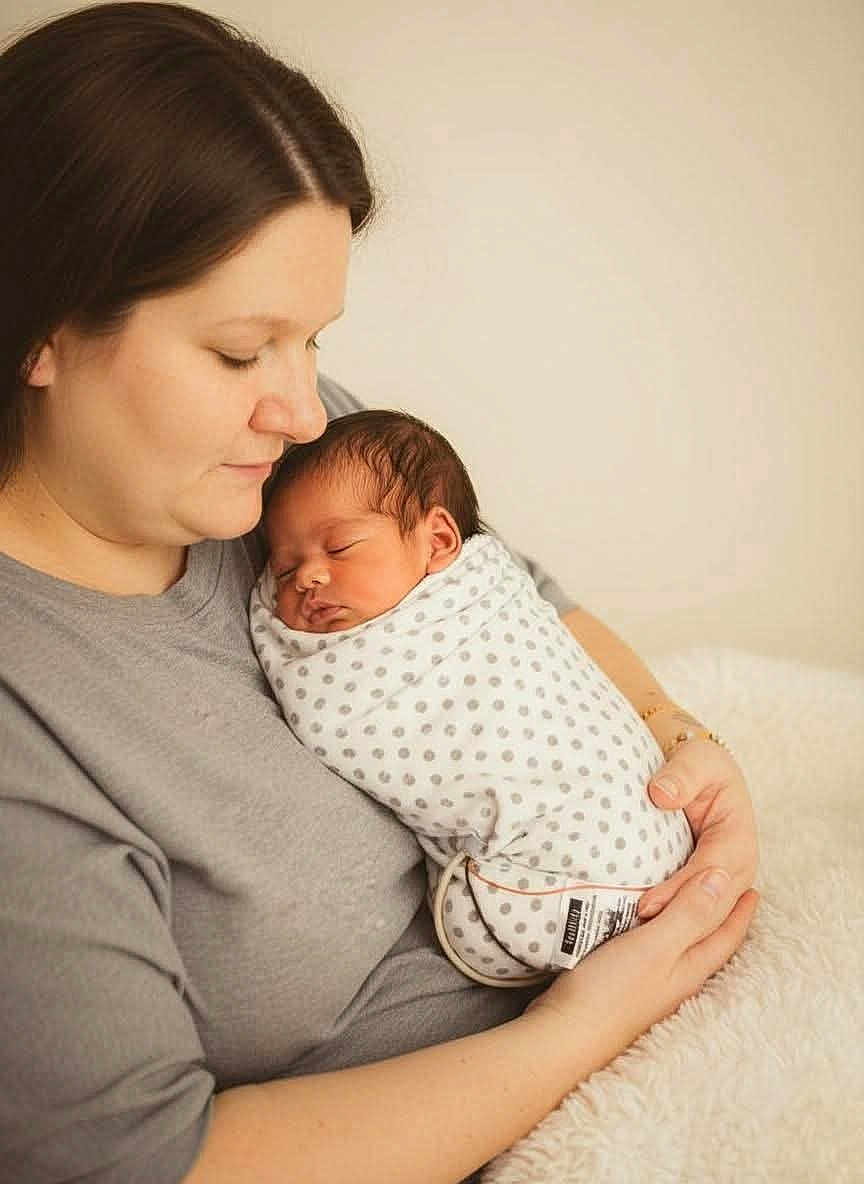 Josiah is registered to the contest to win money with this photo: baby, blanket, care, comfort, cozy, family, gentle, holding, indoor, love, mother, newborn, polka_dot, portrait, skin, sleeping, soft_light, swaddle, tenderness, woman