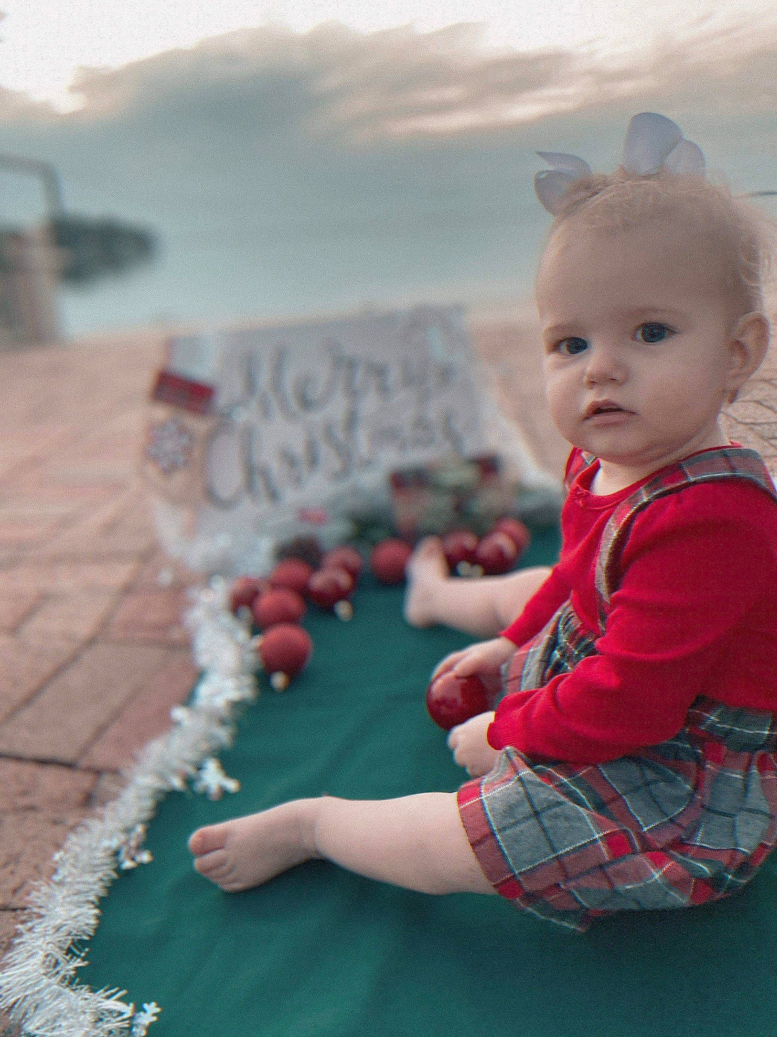 Harmony joined the competition — help win amazing prizes! baby, baby_toddler_clothing, carmine, child, flooring, fun, grass, happy, human, human_body, leisure, pattern, person, plaid, play, sitting, sky, t_shirt, tartan, toddler