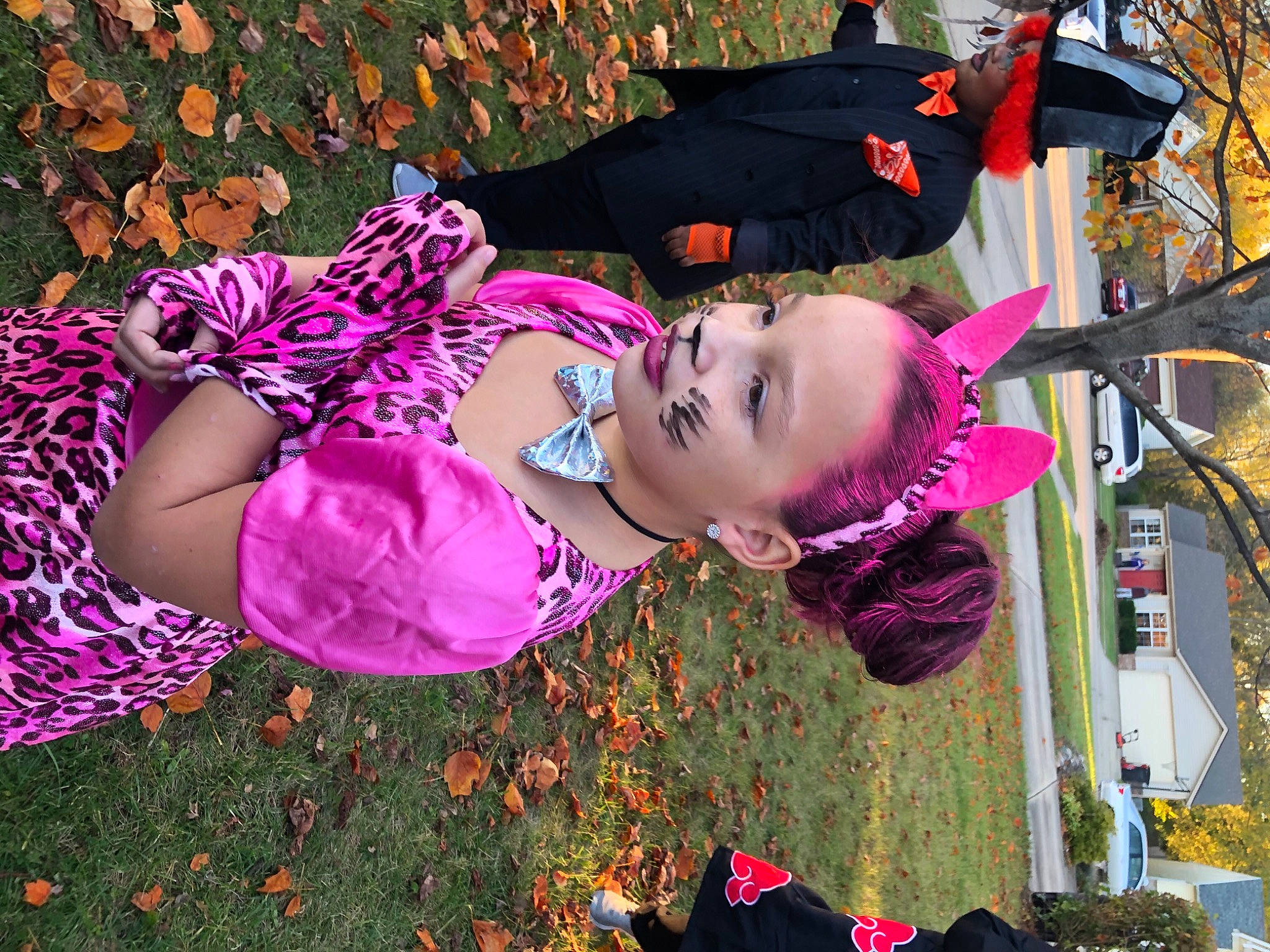 Leona joined the competition — help win amazing prizes! carmine, costume, event, eyewear, fashion_accessory, fictional_character, fun, glove, grass, happy, hime_cut, lipstick, magenta, people_in_nature, person, pink, plant, purple, tree