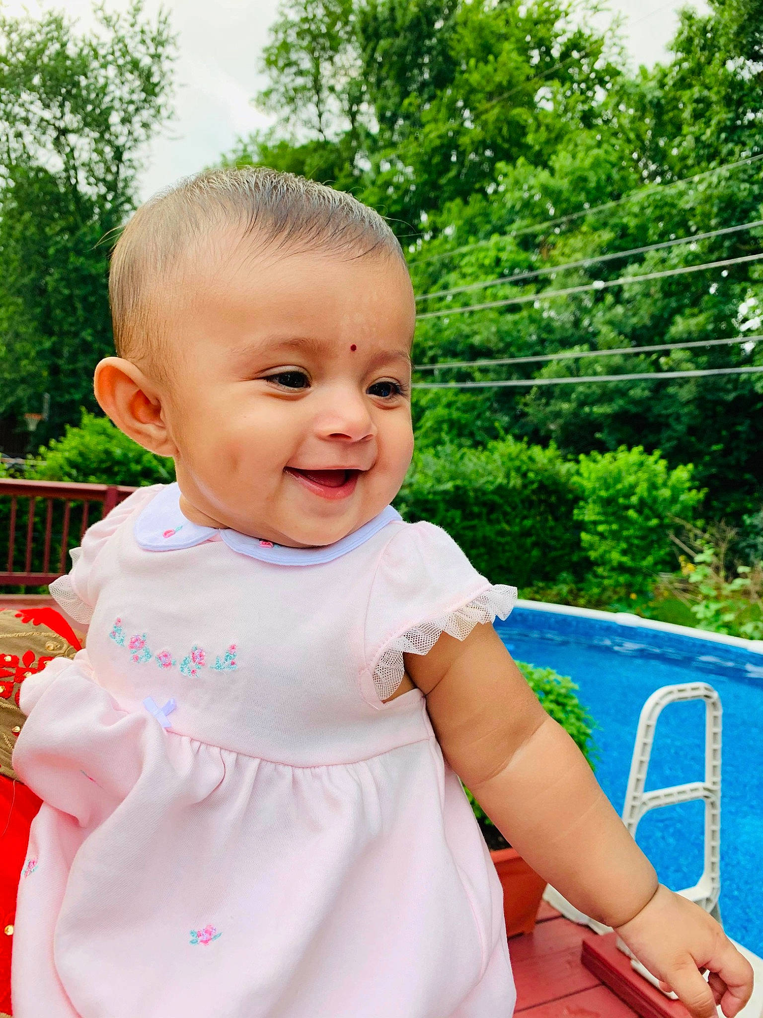 Samera is registered to the contest to win money with this photo: baby, baby_products, baby_toddler_clothing, child, happy, leisure, person, pink, play, product, skin, smile, summer, toddler, vacation