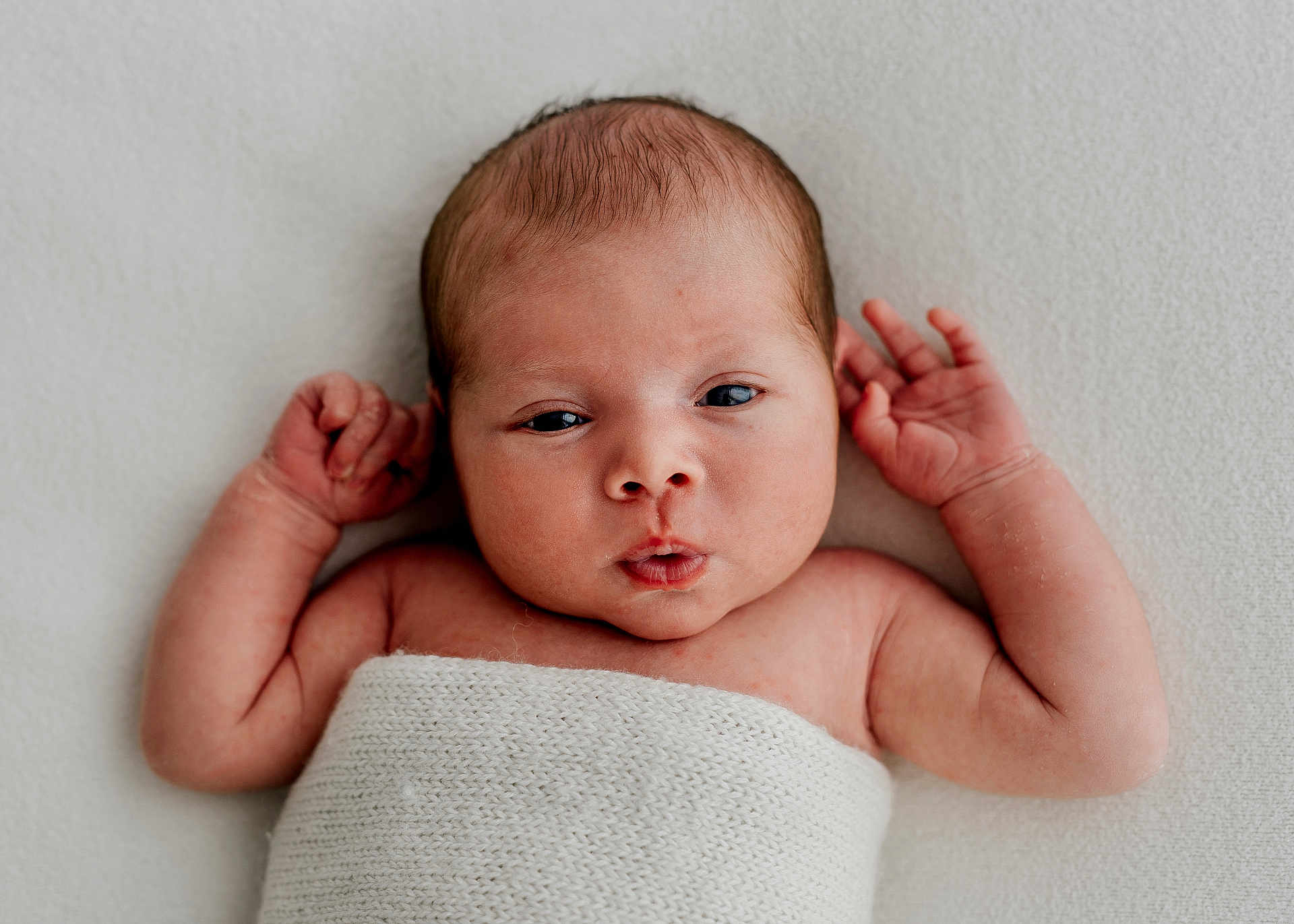 Rhaenyra joined the competition — help win amazing prizes! newborn, baby, infant, wrapped, blanket, closeup, portrait, skin, hands, face, expression, cute, soft, white, texture, lying, young, child, peaceful, indoors