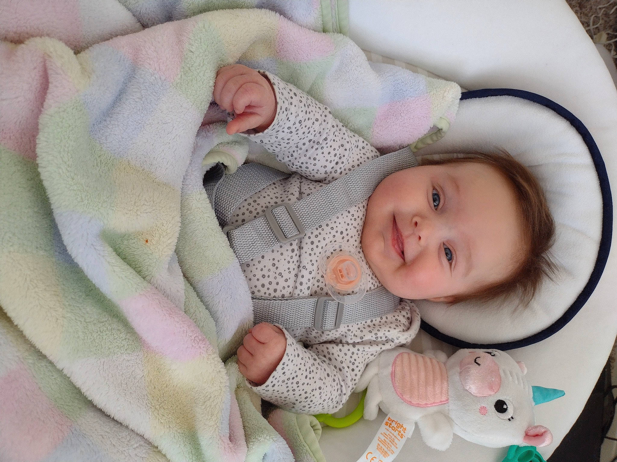 Meadow is registered to the contest to win money with this photo: baby, baby_products, baby_toddler_clothing, cheek, child, comfort, face, facial_expression, head, human_body, iris, joy, lip, nose, person, pink, product, skin, sleeve, smile