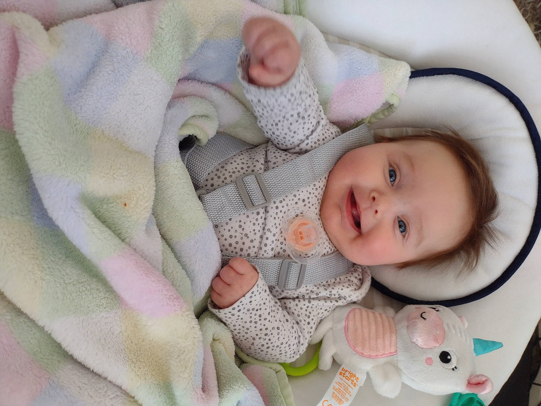 Meadow joined the competition — help win amazing prizes! baby, baby_products, baby_toddler_clothing, cheek, child, comfort, eye, finger, headgear, iris, joy, linens, lip, nose, pattern, person, pink, product, skin, smile