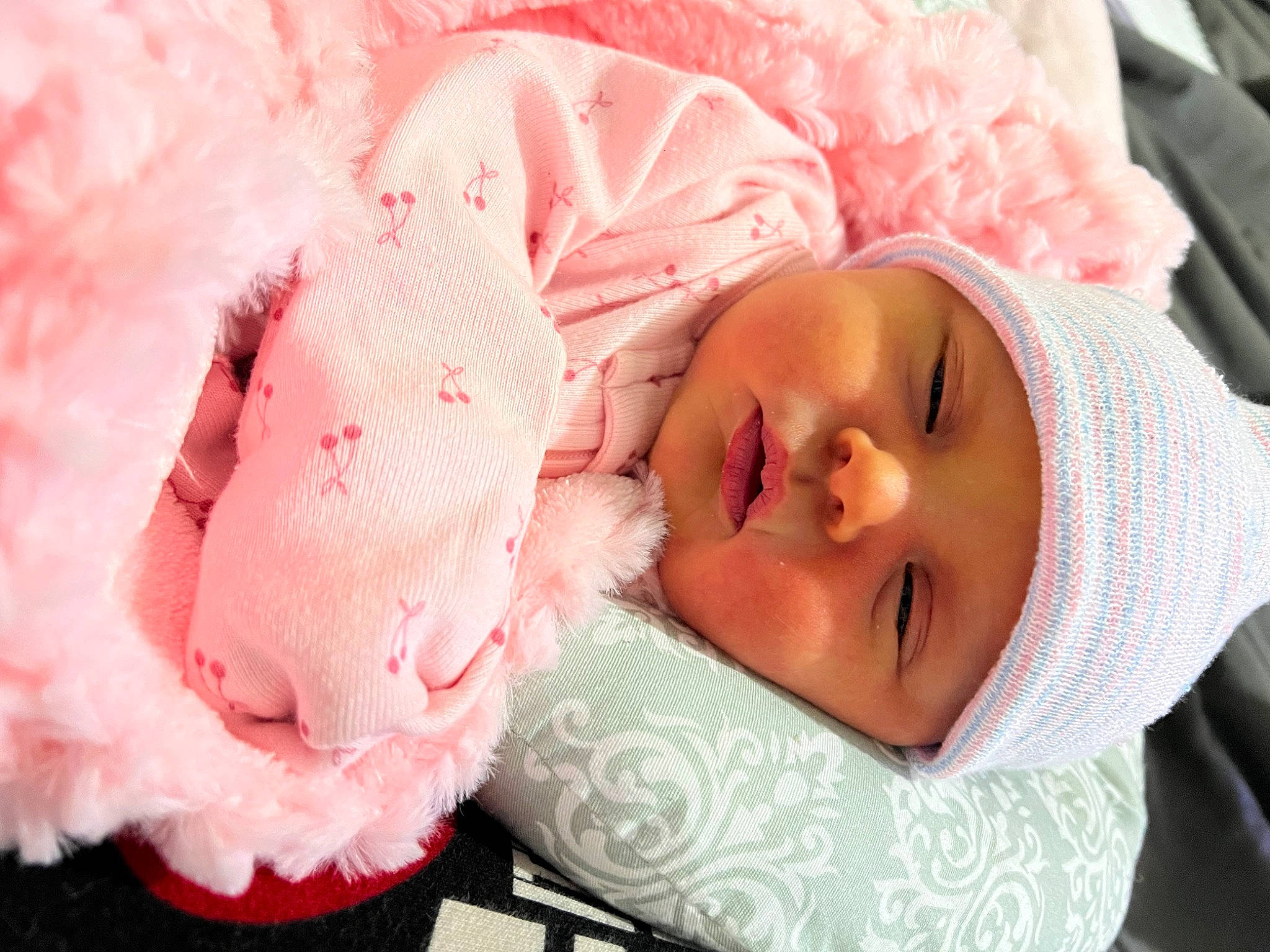 Kairi joined the competition — help win amazing prizes! baby, baby_products, baby_safety, baby_sleeping, baby_toddler_clothing, cheek, child, chin, comfort, eyelash, hat, headgear, headwear, linens, lip, magenta, mouth, nose, person, pink