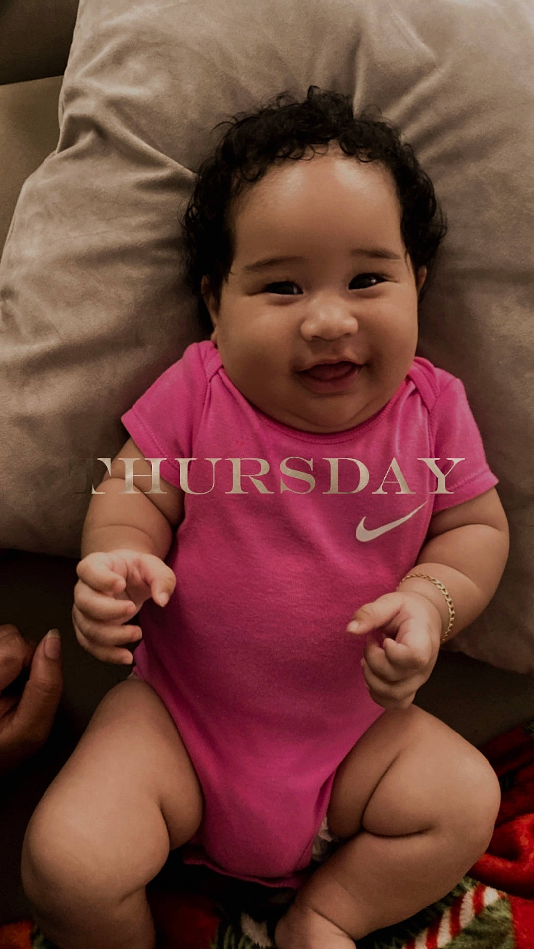 Mymy joined the competition — help win amazing prizes! baby, babylaughing, bodypart, clothing, couch, cushion, face, finger, furniture, hand, happy, head, homedecor, laughing, person, photography, portrait, sitting, smile, t_shirt