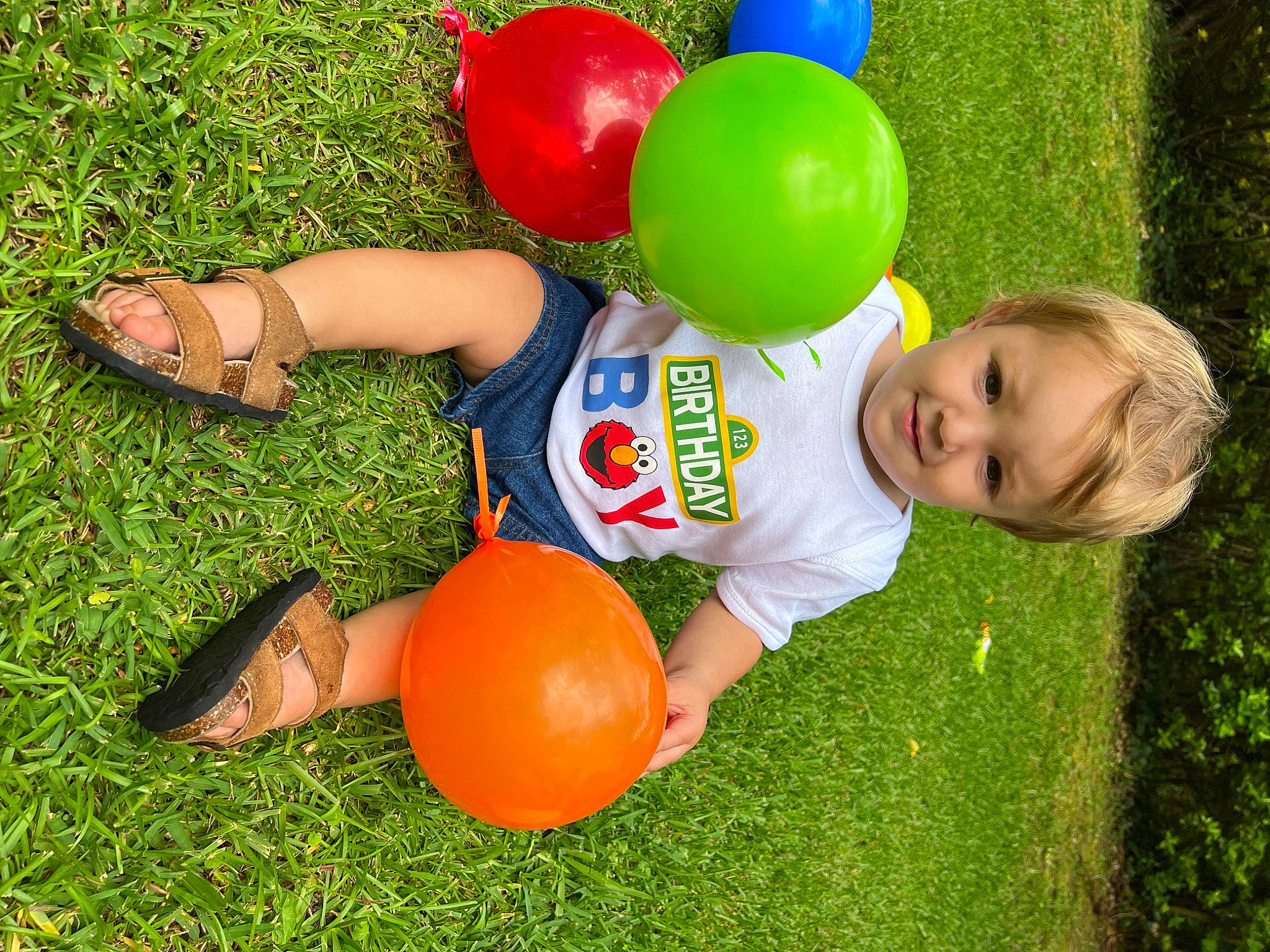 Finnley is registered to the contest to win money with this photo: ball, balloon, child, fun, games, grass, happy, human_leg, lawn, leg, leisure, party_supply, people_in_nature, person, playing_sports, recreation, shorts, sports_toy, thigh, toddler