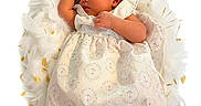 Felicity joined the competition — help win amazing prizes! baby, newborn, sleeping, feathers, white, dress, anchor_pattern, infant, peaceful, soft, cute, child, portrait, isolated, laying, adorable, skin, small_feet, resting, cozy