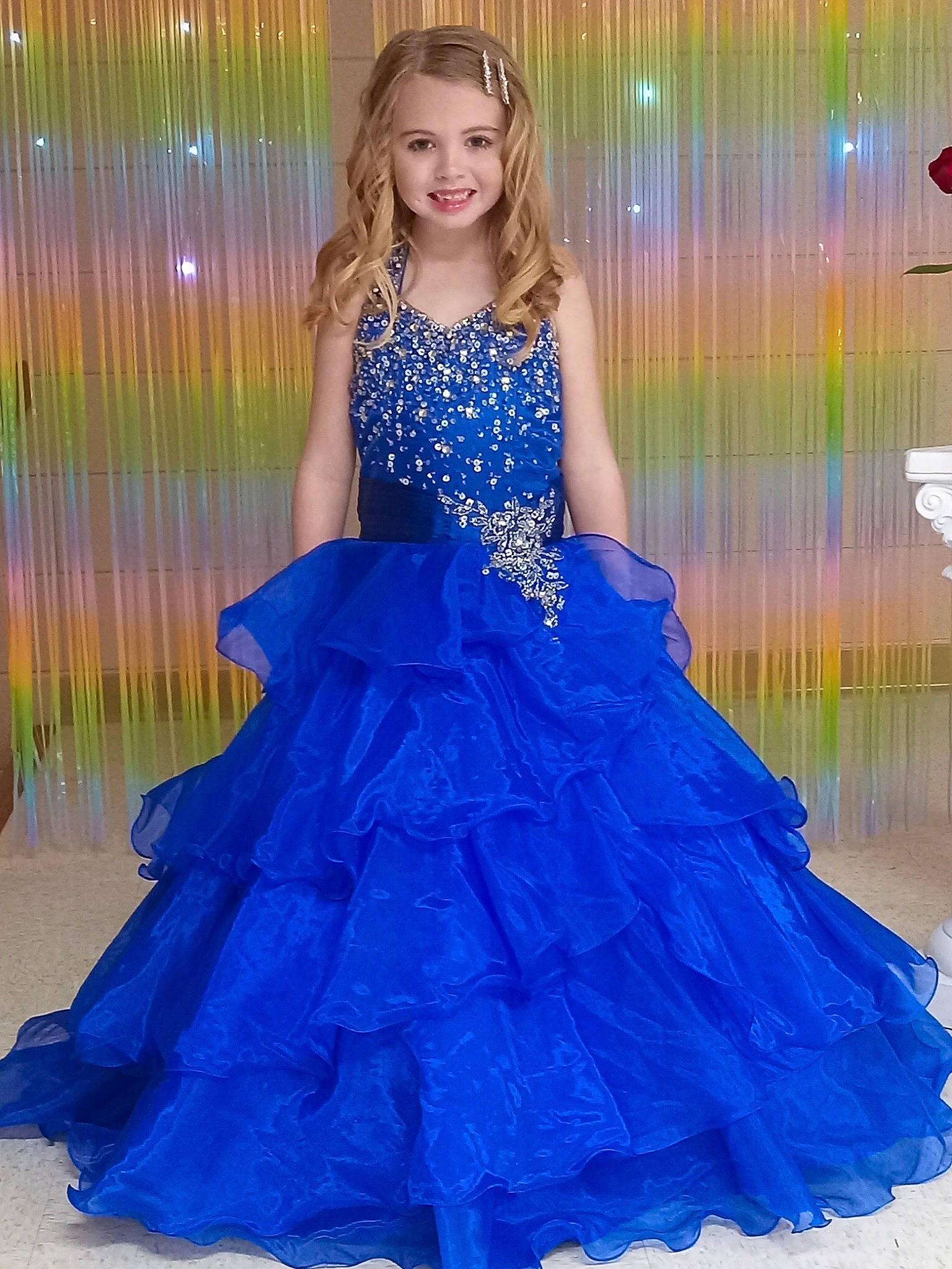 Jada is registered to the contest to win money with this photo: azure, blue, bridal_party_dress, clothing, day_dress, dress, fashion, fashion_design, gown, hair, joy, neck, one_piece_garment, person, pink, purple, shoulder, sleeve, smile, textile