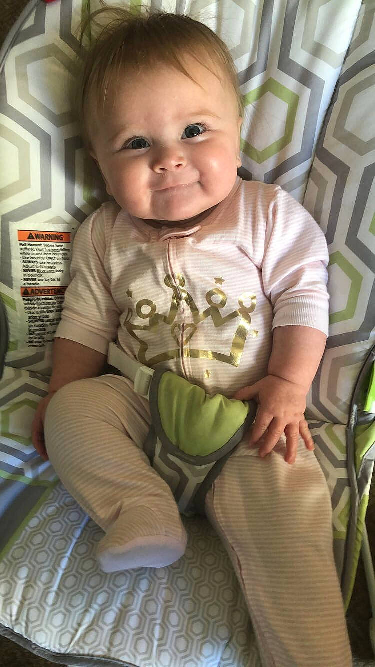 Karleigh is registered to the contest to win money with this photo: baby, child, joy, person, sitting, skin, sleeve, smile, toddler