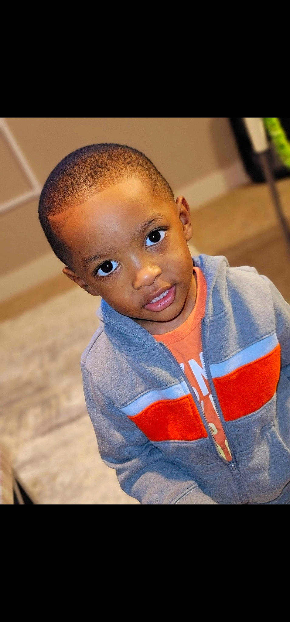 Tobias joined the competition — help win amazing prizes! buzz_cut, caesar_cut, cheek, child, electric_blue, eyelash, flash_photography, forehead, fun, happy, laugh, lip, nose, person, portrait_photography, room, sitting, smile, t_shirt, toddler