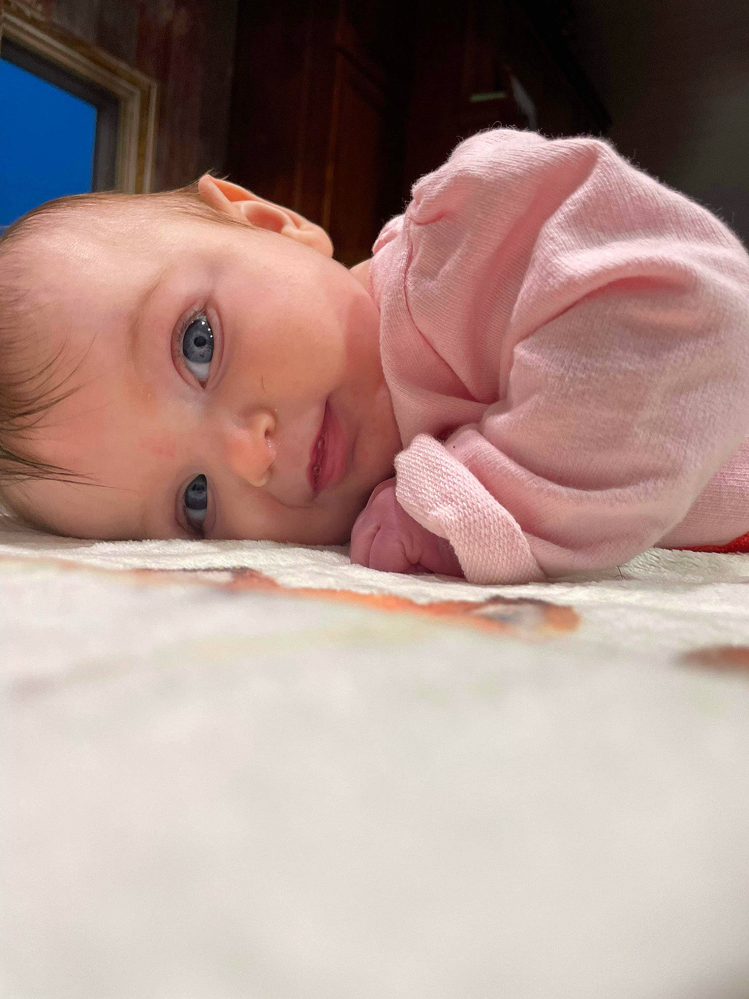 Piper is registered to the contest to win money with this photo: baby, baby_products, baby_toddler_clothing, cheek, child, comfort, eye, eyebrow, flooring, headgear, human_body, iris, linens, lip, mouth, nose, person, skin, sleeve, toddler