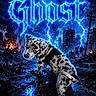 dog, puppy, spotted_dog, post_apocalyptic, ruins, fire, lightning, stormy_sky, dark_clouds, electric_blue, text_overlay, ghost, destroyed_buildings, burning, abandoned_car, urban_decay, night_scene, dramatic_lighting, fantasy, surreal
