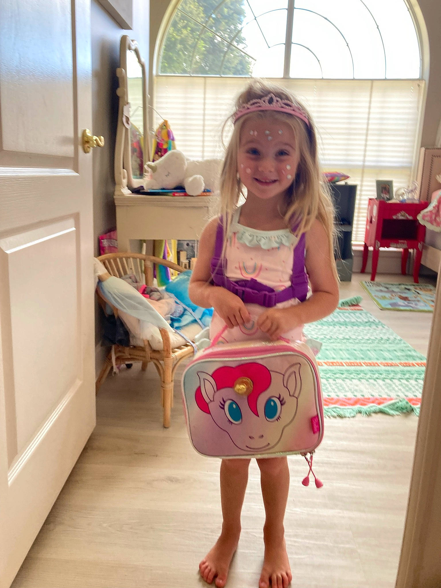 Alania joined the competition — help win amazing prizes! baby_toddler_clothing, barefoot, blond, chair, facial_expression, floor, flooring, foot, fun, happy, hardwood, joy, knee, leisure, person, pink, skin, smile, thigh, toddler