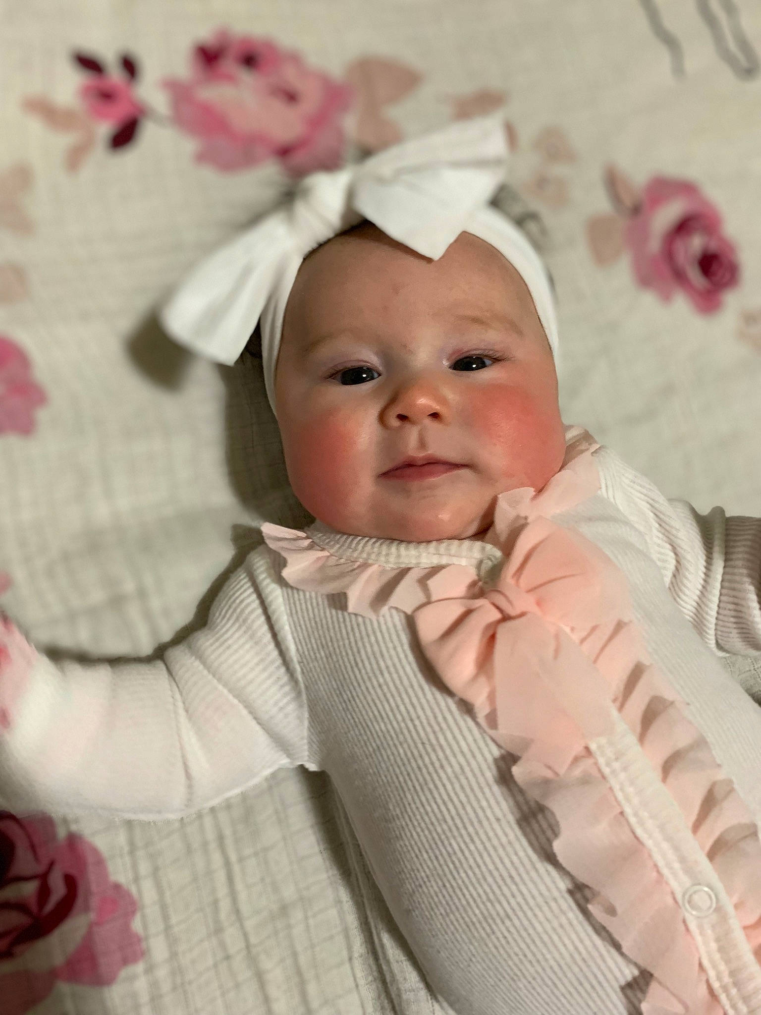 Scarlette joined the competition — help win amazing prizes! baby, baby_products, baby_toddler_clothing, cheek, child, comfort, event, face, fashion_accessory, hair_accessory, happy, head, headband, headpiece, headwear, linens, peach, person, pink, skin